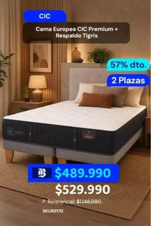 Cic - Cama Europea Premium + Respaldo Tigris