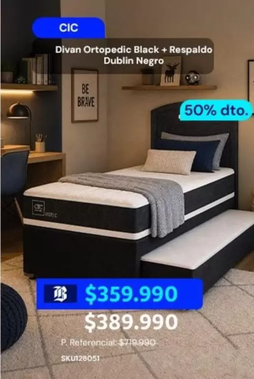 Cic - Divan Ortopedic Black + Respaldo Dublin Negro