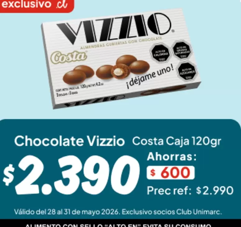 Vizzio - Chocolate Costa Caja 120gr