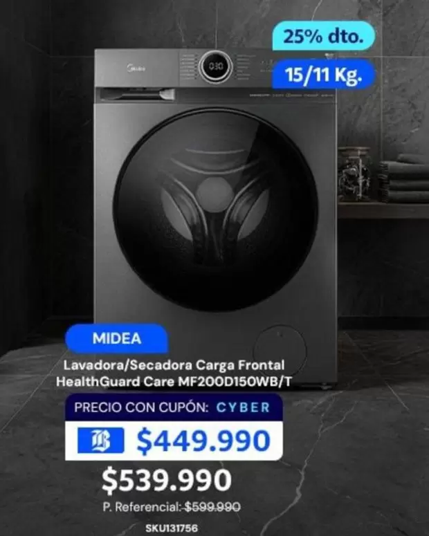 Midea - Lavadora/secadora Carga Frontal MF200D150WB/T