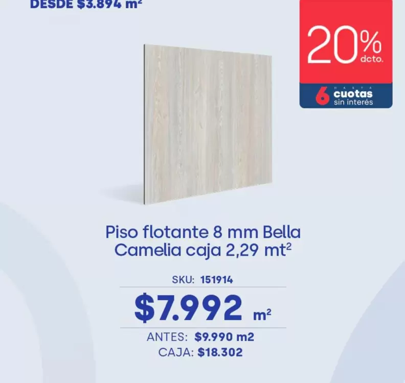 Piso Flotante 8 Mm Bella Camelia Caja