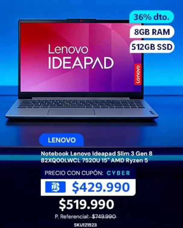 Lenovo - Notebook Ideapad Slim 3 Gen 8 82XQ00L 7S20U 15" AMD Ryzen 5