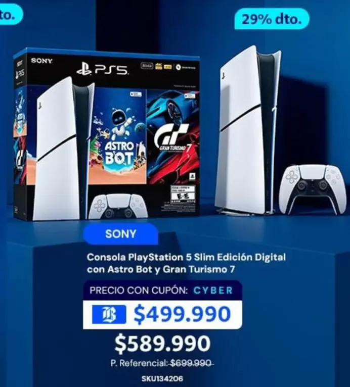 SONY - Consola Playstation 5 Slim Edición Digital Con Astro Bot Y Gran Turismo 7