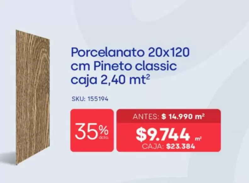 Porcelanato 20x120 Cm Pineto Classic Caja