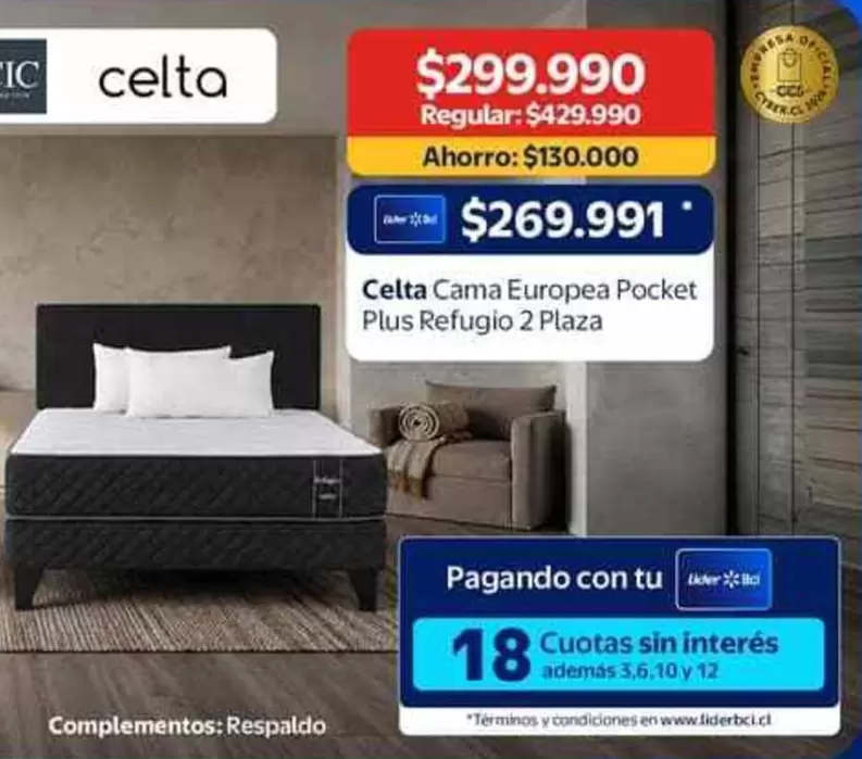 Celta -  Cama Europea Pocket Plus Refugio 2 Plaza