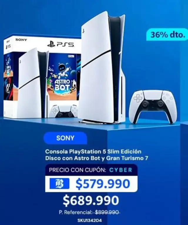 SONY - Consola Playstation 5 Slim Edicion Disco Con Astro Bot Y Gran Turismo 7