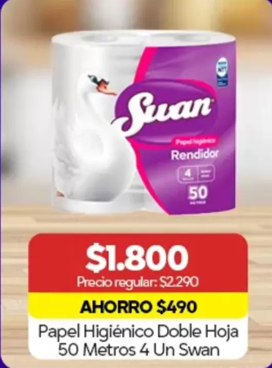 Swan - Papel Higiénico Doble Hoja 50 Metros 4 Un