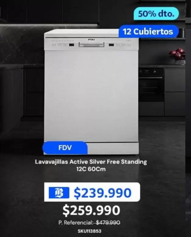 FDV - Lavavajillas Active Silver Free Standing 12C 60 Cm