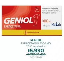 Geniol - Paracetamol 1000 Mg 20 Comprimidos