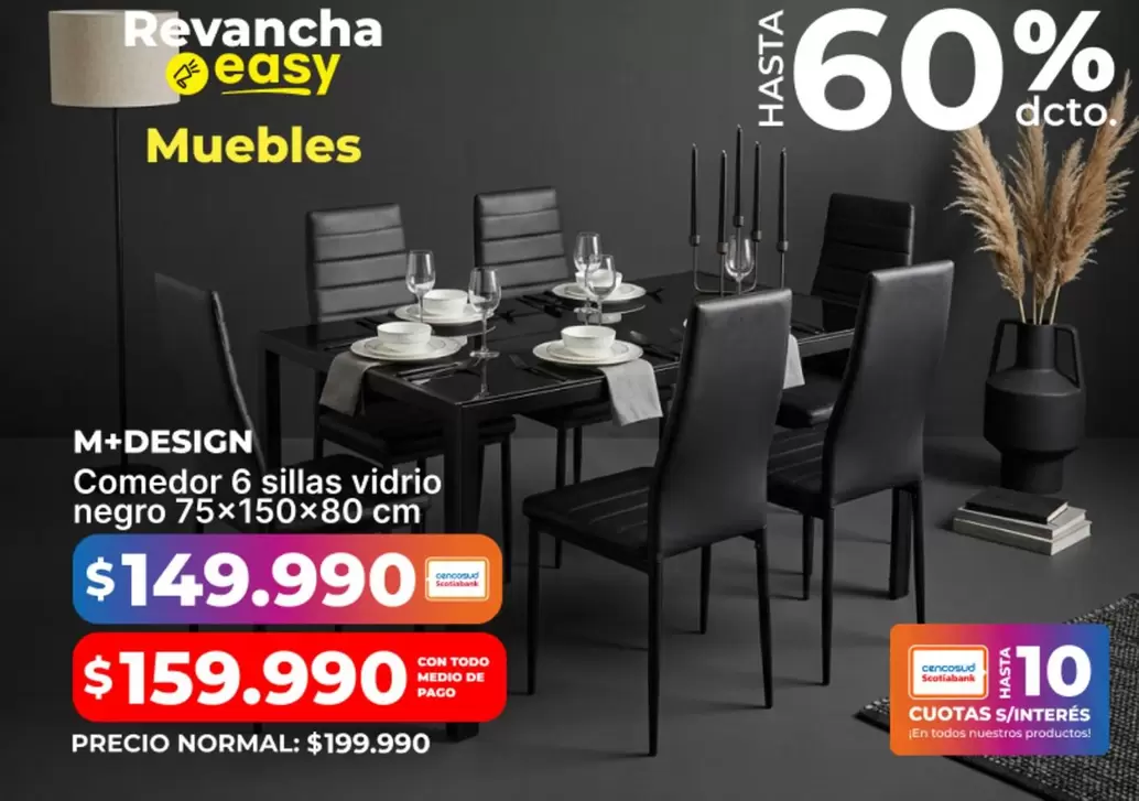 Comedor 6 Sillas Vidrio Negro