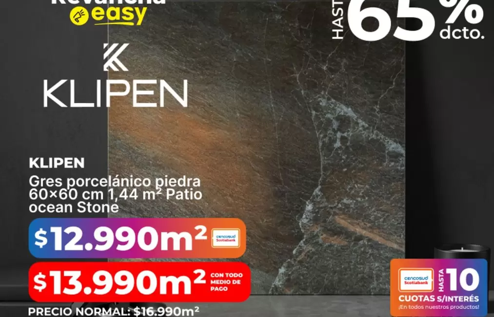 Klipen - Gres Porcelanico Piedra 60x60 Cm 1, 144 Mz Patio Ocean Stone