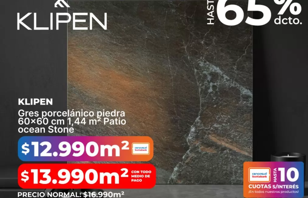 Klipen - Gres Porcelanico Piedra 60x60 Cm 1, 144 Mz Patio Ocean Stone