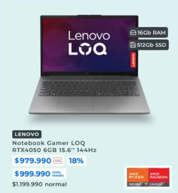 Lenovo - Notebook Gamer Rtx4050 6gb 15.6" 144hz