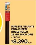 Burlete Para Puerta Doble Rollo 25 Mm 95 Cm Gris