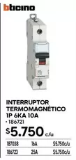 Bticino - Interruptor Termomagnetico 1P 6KA 10A