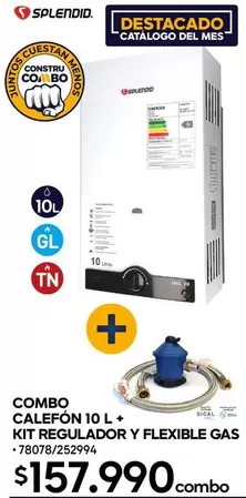 Splendid - Combo Calefon 10 L + Kit Regulador Y Flexible Gas