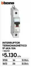 Bticino - Interruptor Termomagnetico 1P 6ka 10A