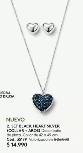 Nuevo 2. Set Black Heart Silver (Collar + Aros)
