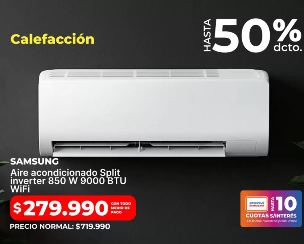Samsung - Aire Acondicionado Split Inverter 850 W 9000 Btu Wifi