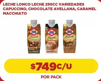 Break - Leche Lonco Leche 250cc Variedades Capuccino, Chocolate Avellana, Caramel Macchiato