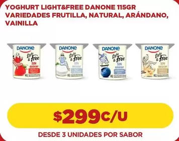 Danone - Yoghurt Light&Free 115gr Variedades Frutilla, Natural, Arandano, Vainilla