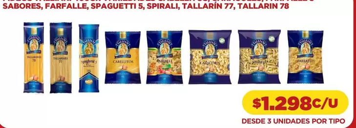 Sabores, Farfalle, Spaguetti 5, Spirali, Tallarin 77, Tallarin 78