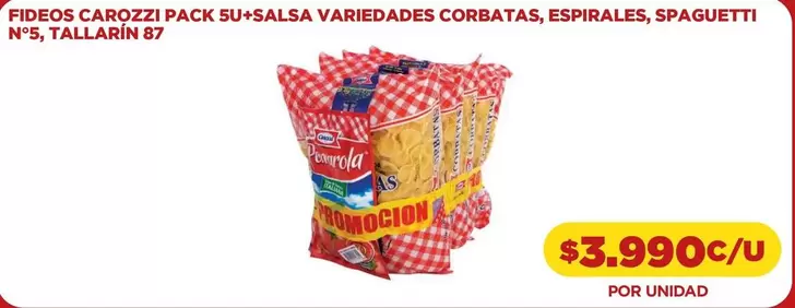 Carozzi - Pack Su+salsa Variedades Corbatas, Espirales, Spaguetti N°5