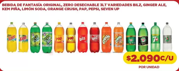 Bilz - Original, Zero Desechable, 3lt, Variedades , Ginger Ale, Prem, Limon Soda, Orange Crush, Pap, Pepsi, Seven Up