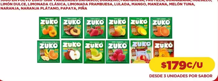 Zuko - Limon Dulce, Limonada O Naranja, Naranja Platano, Papaya, Pina