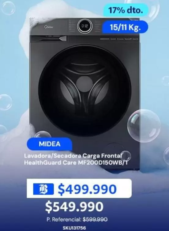 Midea - Lavadora/secadora Carga Frontal MF200D150WB/T