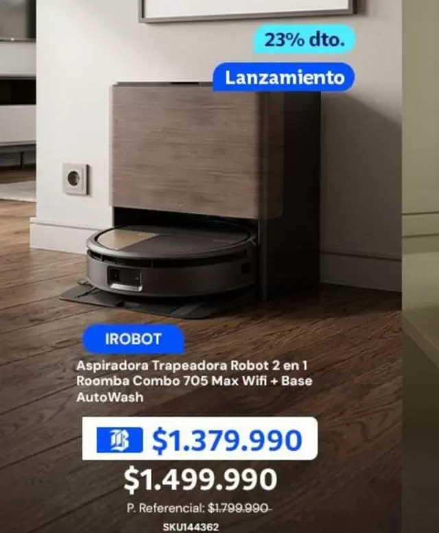 iRobot - Aspiradora Trapaadora Robot 2 En 1 Roomba Combo 705 Max Wifi Base AutoWash