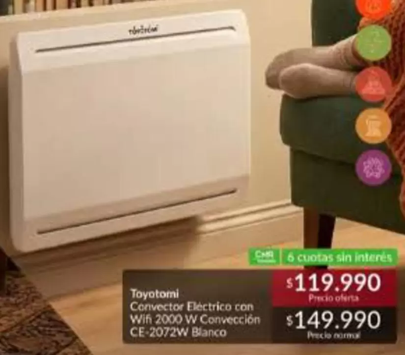 Toyotomi - Convector Electrico Con Wifi 2000 W Conveccion Ce-2072w Blanco