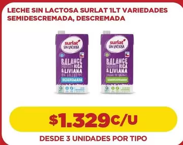 Surlat - Leche Sin Lactosa  1lt Variedades Semidescremada