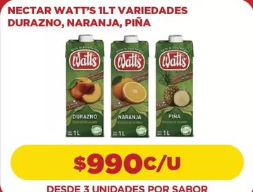 Watt's - Nectar  1lt Variedades Durazno, Naranja, Pina