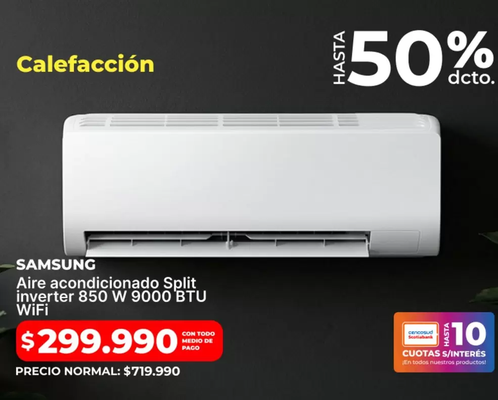 Samsung - Aire Acondicionado Split Inverter 850 W 9000 Btu Wifi