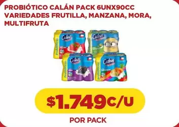 Calán - Probiótico Pack 6unx90cc, Manzana, Mora, Multifruta