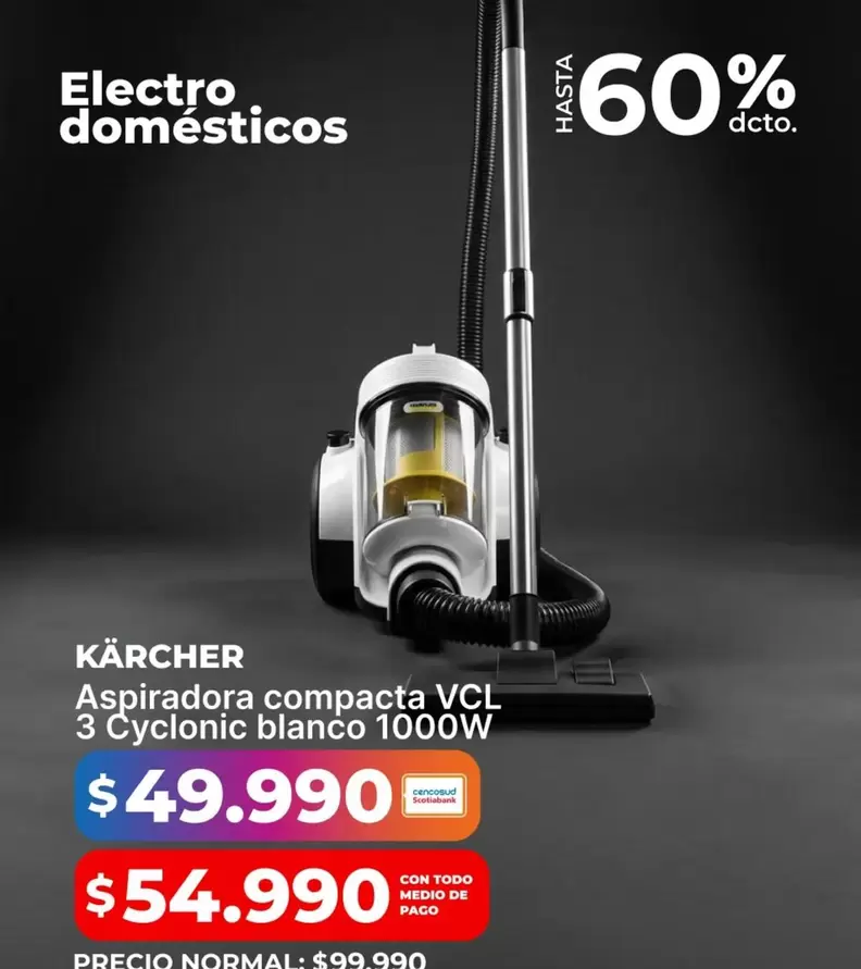Karcher - Aspiradora Compacta VCL 3 Cyclonic Blanco 1000W