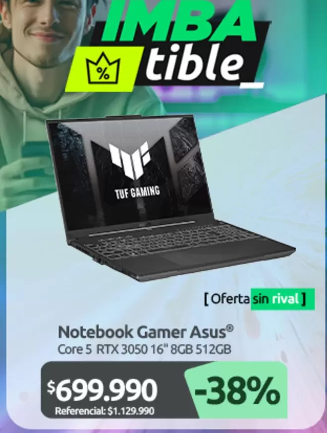 Notebook Gamer Asus Core 5 Rtx 3050 16" 8gb 512gb