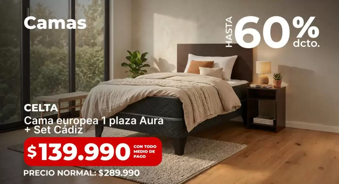 Celta - Cama Europea 1 Plaza Aura + Set Cadiz