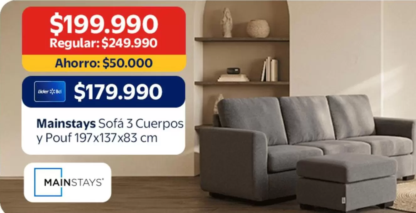 Mainstays - Mainstay Sofa 3 Cuerpos Y Pouf