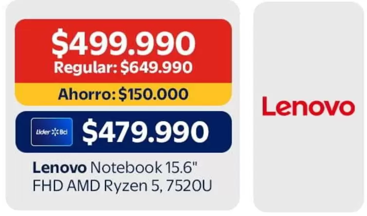 Lenovo - Notebook 15.6" FHD AMD Ryzen 5, 7520U