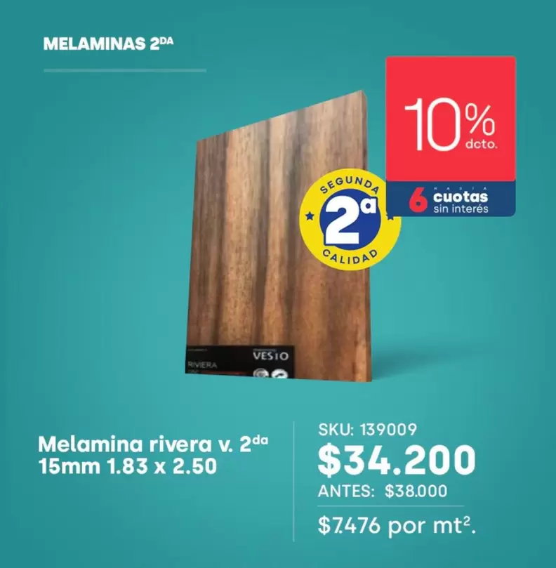 Melamina Rivera V. 15mm 1.83 x 2.5