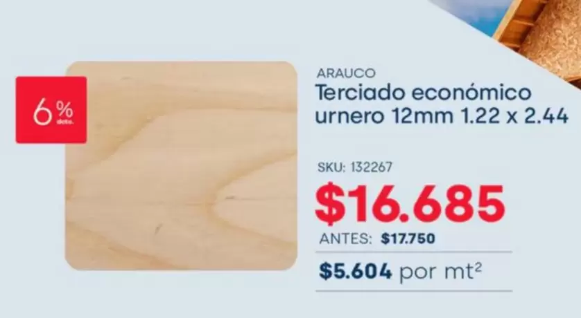 Arauco - Terciado Económico Urnero 12mm 1.2 x 2.44