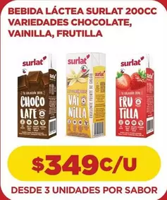 Surlat - Bebida Láctea  200cc Variedades Chocolate, Vainilla, Frutilla