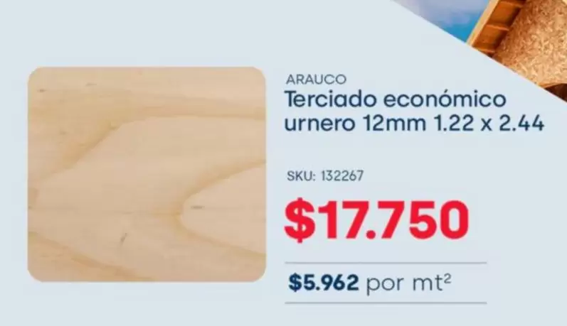 Arauco - Terciado Economico Urnero 12mm 1.22 X 2.44