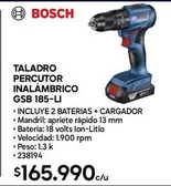 Bosch - Taladro Percutor Inalámbrico Gsb 185-li