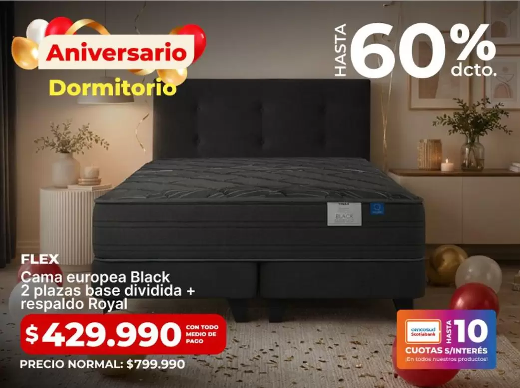 Flex - Cama Europaea Black 2 Plazas Bbse Dividida + Repelade