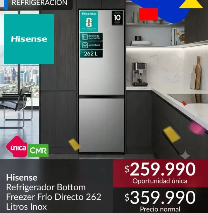 Hisense - Refrigerador Bottom Freezer Frio Directo 262 Litros Inox