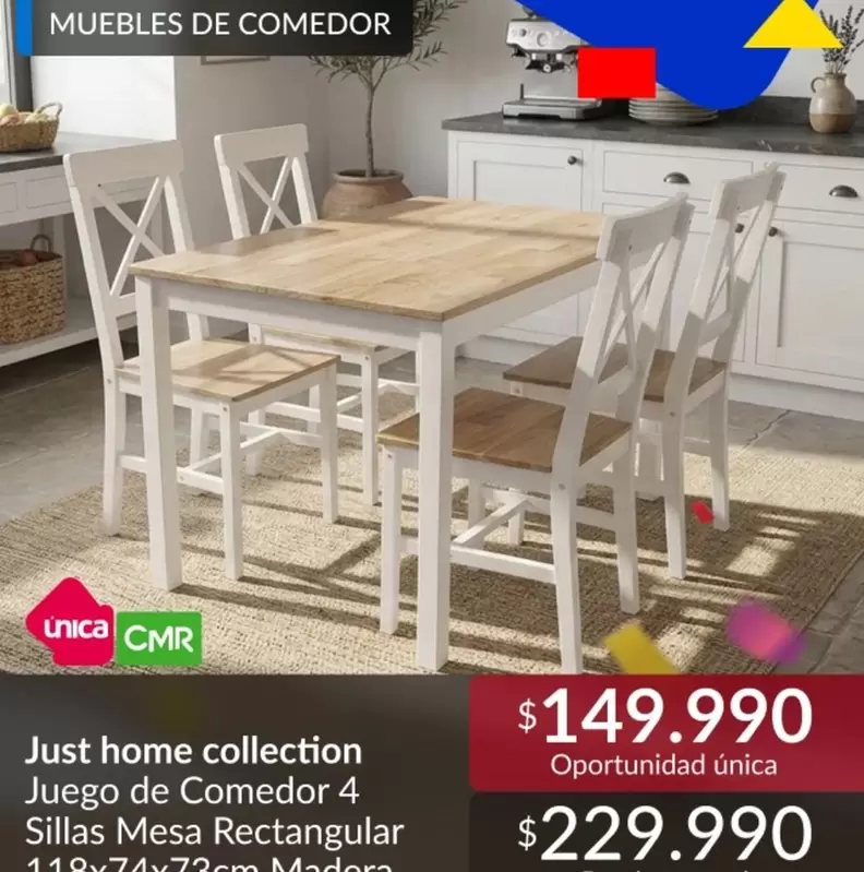 Just Home Collection Juego De Comedor 4 Sillas Mesa Rectangular
