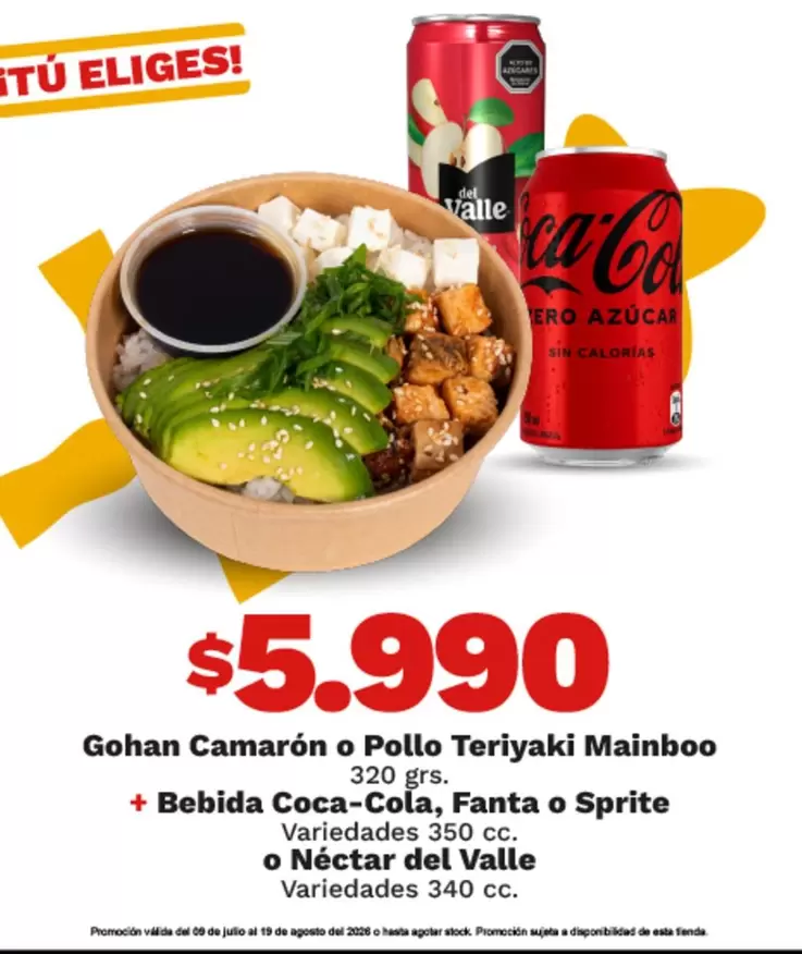 Fanta - Gohan Camaron O Pollo Teriyaki Mainboo + Bebida Coca-cola, O Sprite O Nectar Del Valle